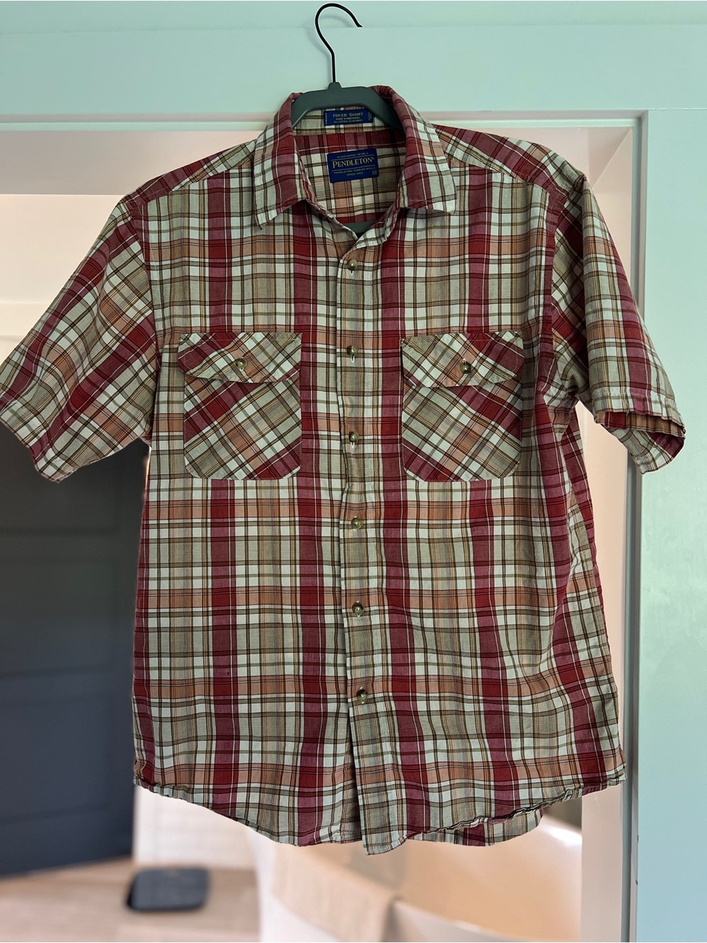 Pendleton Men's Red Plaid Short Sleeve Button-Up Hiker Shirt